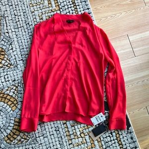Halogen silk chiffon v neck blouse with functional buttons